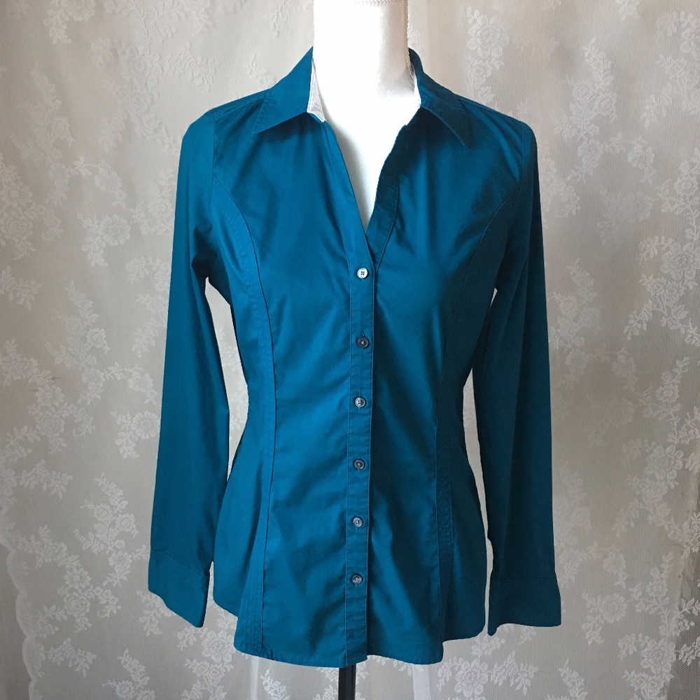 Express Teal Essential Fitted Dress Shirt M